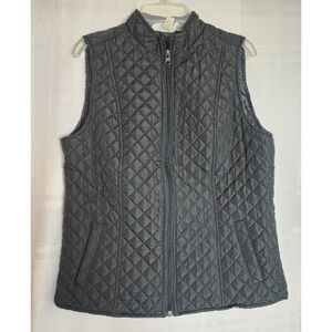 Quilted Zipper Vest Dark Black Puffer Sleeveless Stand Collar‎ Women Size S